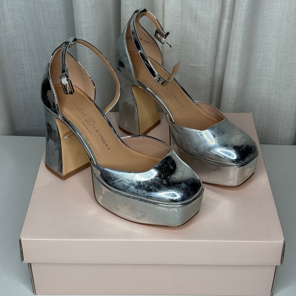 Chinese Laundry Shiny Silver Platform Shoes